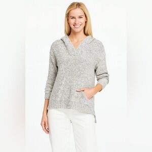 Lands End Hooded Split Hem Pullover Sweater Kangaroo Pocket Gray sz Large